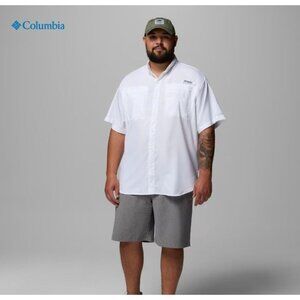 Columbia PFG Fishing Shirt Men Size 4X White Short Sleeve Omni-shade Realtree